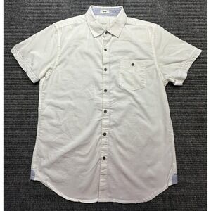 Six Lincoln Shirt Mens Medium White Slim Fit Stretch Button Front Short Sleeve